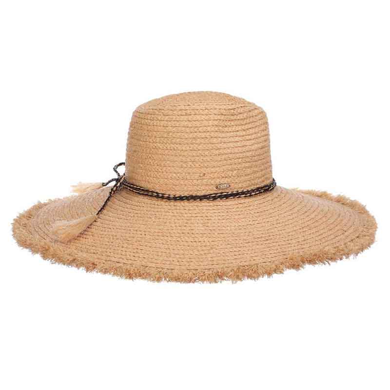 Fine Braid Raffia Straw Safari Hat with Frayed Brim - Scala Hats, Safari Hat - SetarTrading Hats 