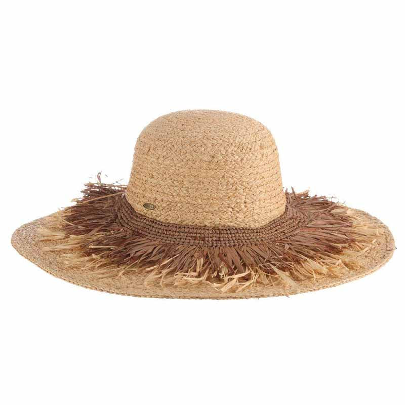 Fine Braid Raffia Sun Hat with Fringe - Scala Collection Wide Brim Sun Hat Scala Hats LR763OS Natural OS (57 cm) 