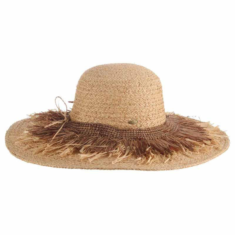 Fine Braid Raffia Sun Hat with Fringe - Scala Collection Wide Brim Sun Hat Scala Hats    