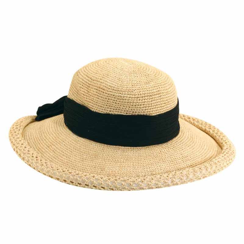 Fine Hand Crocheted Raffia Sun Hat with Rolled Brim - Callanan Hats, Wide Brim Sun Hat - SetarTrading Hats 
