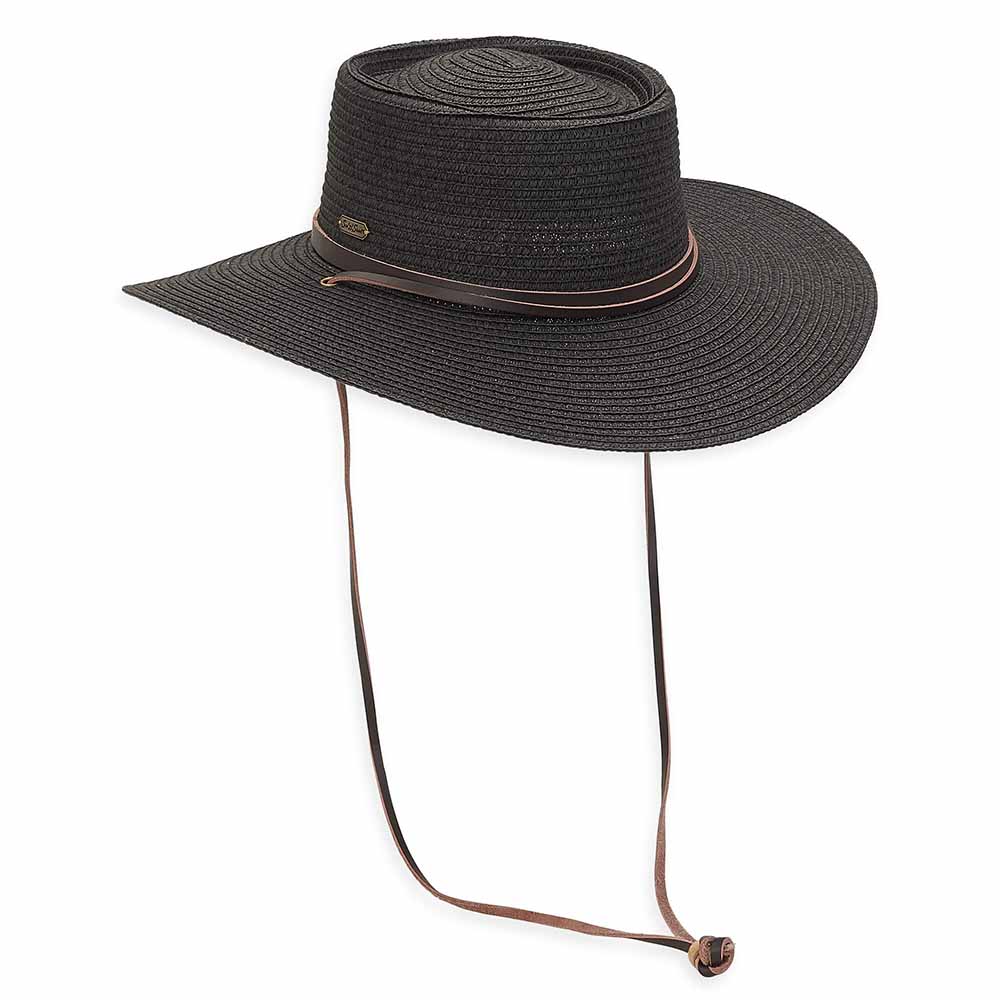 Flat Crown Gaucho Hat with Chin Strap - Sun 'N' Sand Hat Bolero Hat Sun N Sand Hats HH2533B Black Medium (57 cm) 