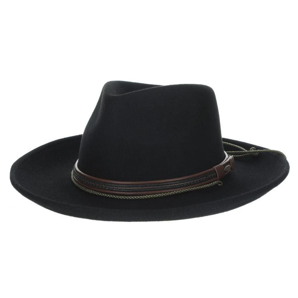 Four Seasons Wool Felt Safari Hat with Chin Cord - Scala Hats Safari Hat Scala Hats DF212-BLK2 Black Medium (57 cm) 