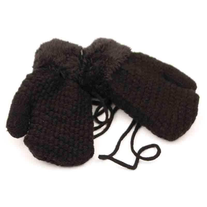Kid's Knit Mittens with Sherpa LIning Gloves Epoch Hats gl2016bk Black  