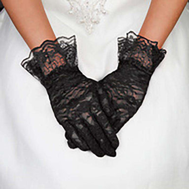 Lace Gloves with Wide Ruffle Trim Gloves Something Special LA GLV1034 Black  