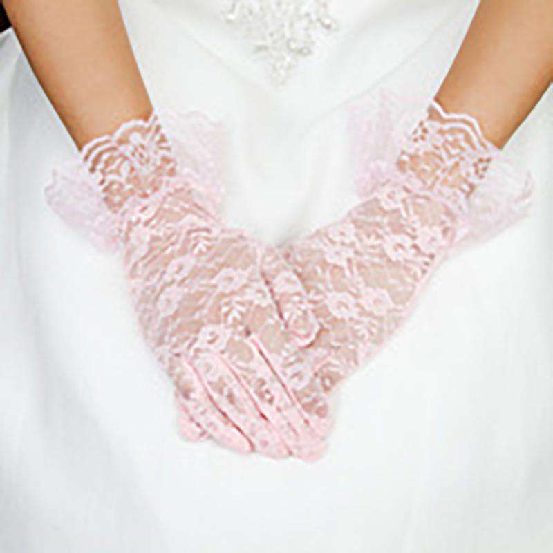 Lace Gloves with Wide Ruffle Trim Gloves Something Special LA GLV1034 Pink  