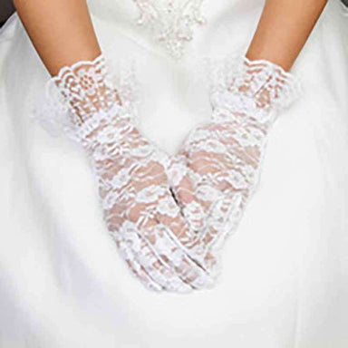 Lace Gloves with Wide Ruffle Trim Gloves Something Special LA GLV1034WH White  