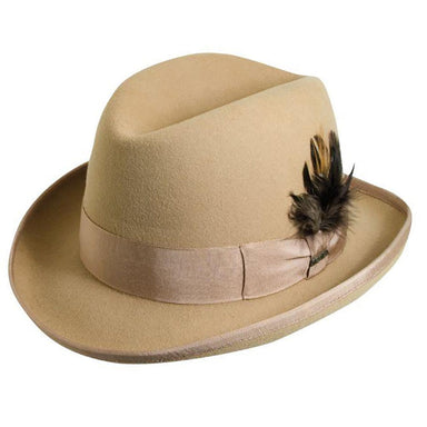 Godfather Structured Wool Felt Homburg with Feather Accent up to 2XL - Scala Hat Homburg Scala Hats WF545 Camel Medium (57 cm) 
