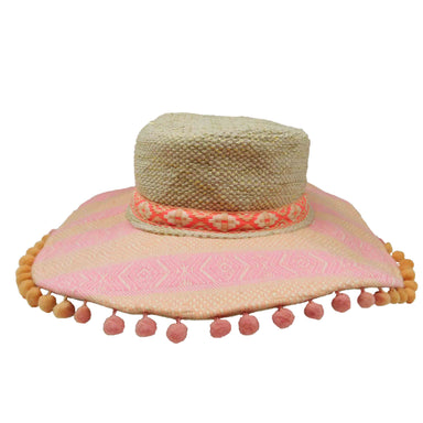 Golden Thread Pink Jacquard Bohemian Hat  - America and Beyond Wide Brim Hat America and Beyond    