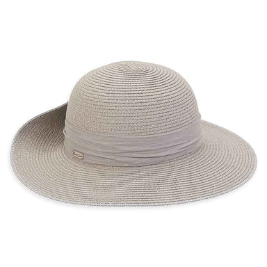 Grey Pinned Up Brim Sun Hat with Sash - Sun 'N' Sand Hats Facesaver Hat Sun N Sand Hats HH2624B Grey Medium (57 cm) 