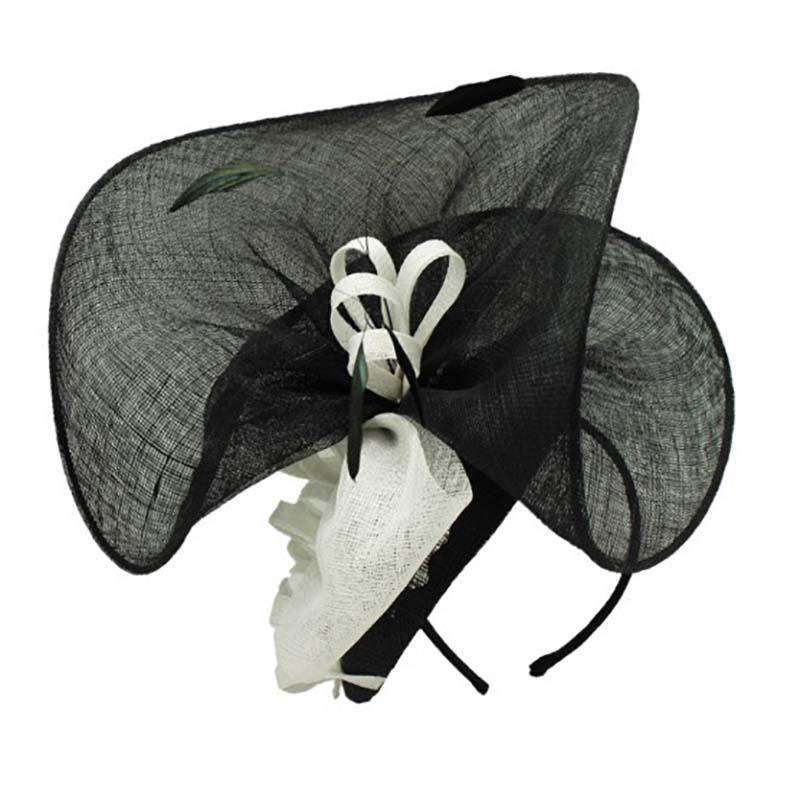Two Tone Tall Sinamay Fascinator with Bow - Something Special Hat Fascinator Something Special Hat hf2965bk Black / White  