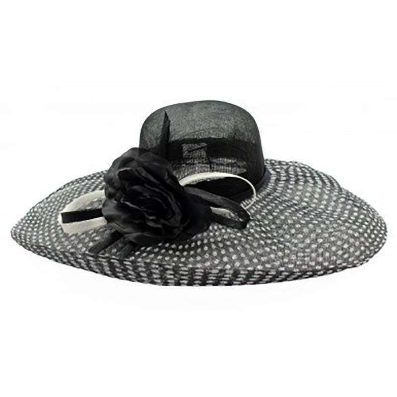 Polka Dot Brim Sinamay Dress Hat - Something Special Collection Dress Hat Something Special Hat hf2969bk Black  