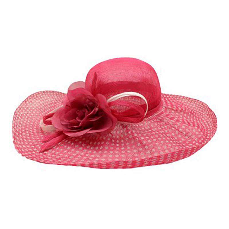 Polka Dot Brim Sinamay Dress Hat - Something Special Collection Dress Hat Something Special Hat hf2969rb Raspberry  