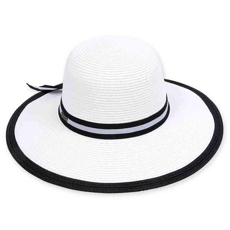 BLACK / White Ladies Grosgrain Brim Floppy Hat NEW Black Straw Braid Wide Brim Floppy Sun Hat With Black and  main image 3