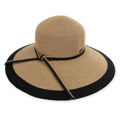 Adona Contrast Trim Beach Hat - Sun 'N' Sand Hat Wide Brim Sun Hat Sun N Sand Hats HH1126B bk Black Medium (57 cm) 