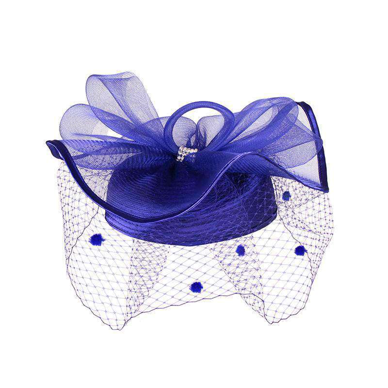 Satin Braid Pillbox Hat with Netting Veil - Something Special Dress Hat Something Special LA htb1296bl Royal Blue  
