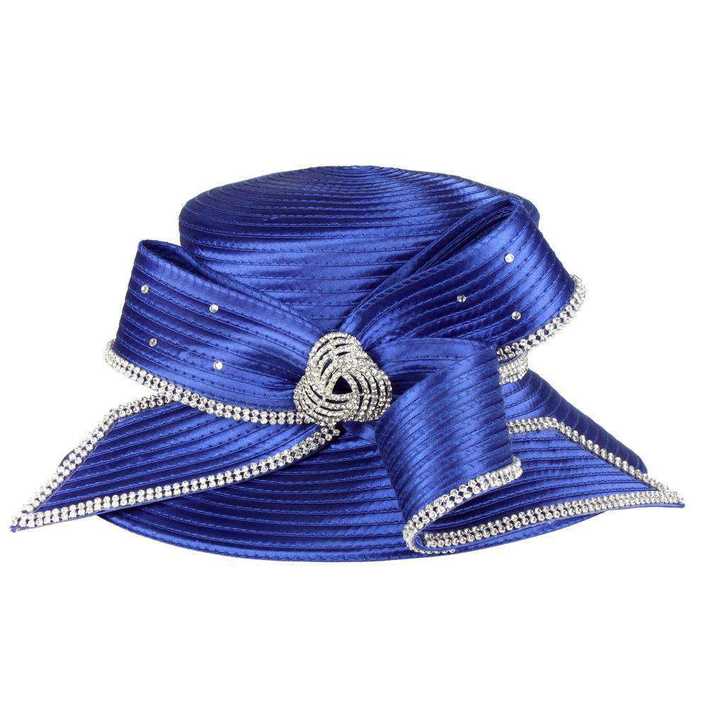 royal blue dress hat Rhinestone Embellished Bow Church Hat — SetarTrading Hats