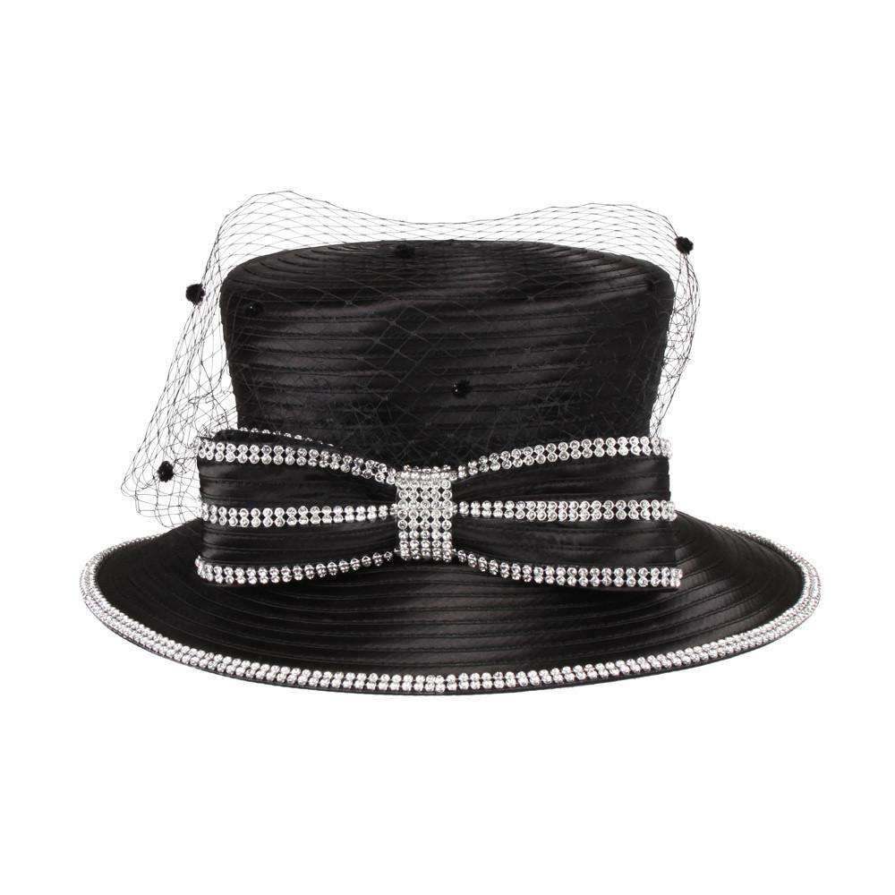 Rhinestone Bow Church Hat with Dotted Netting — SetarTrading  display picture 2