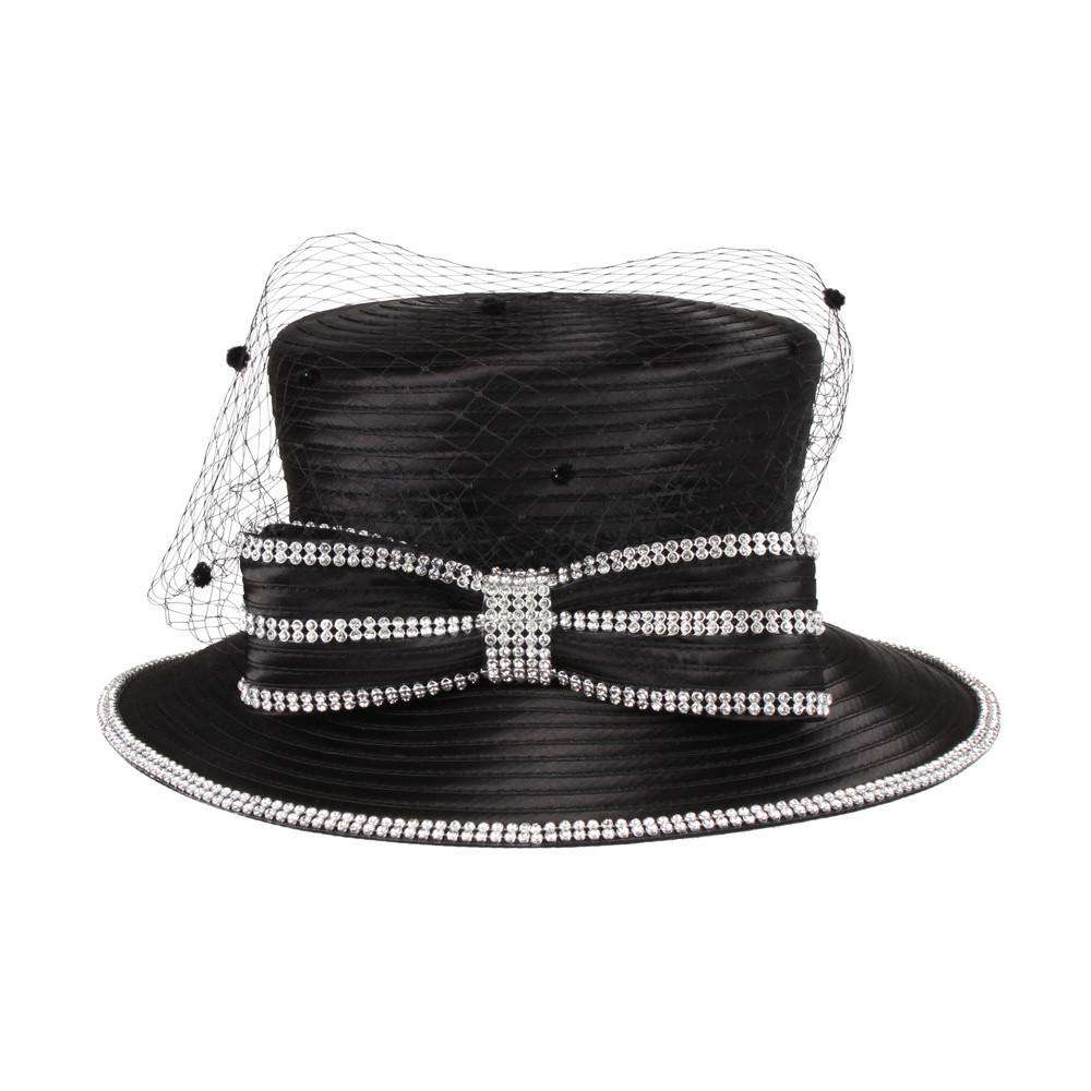 Rhinestone Bow Church Hat with Dotted Netting, Dress Hat - SetarTrading Hats 