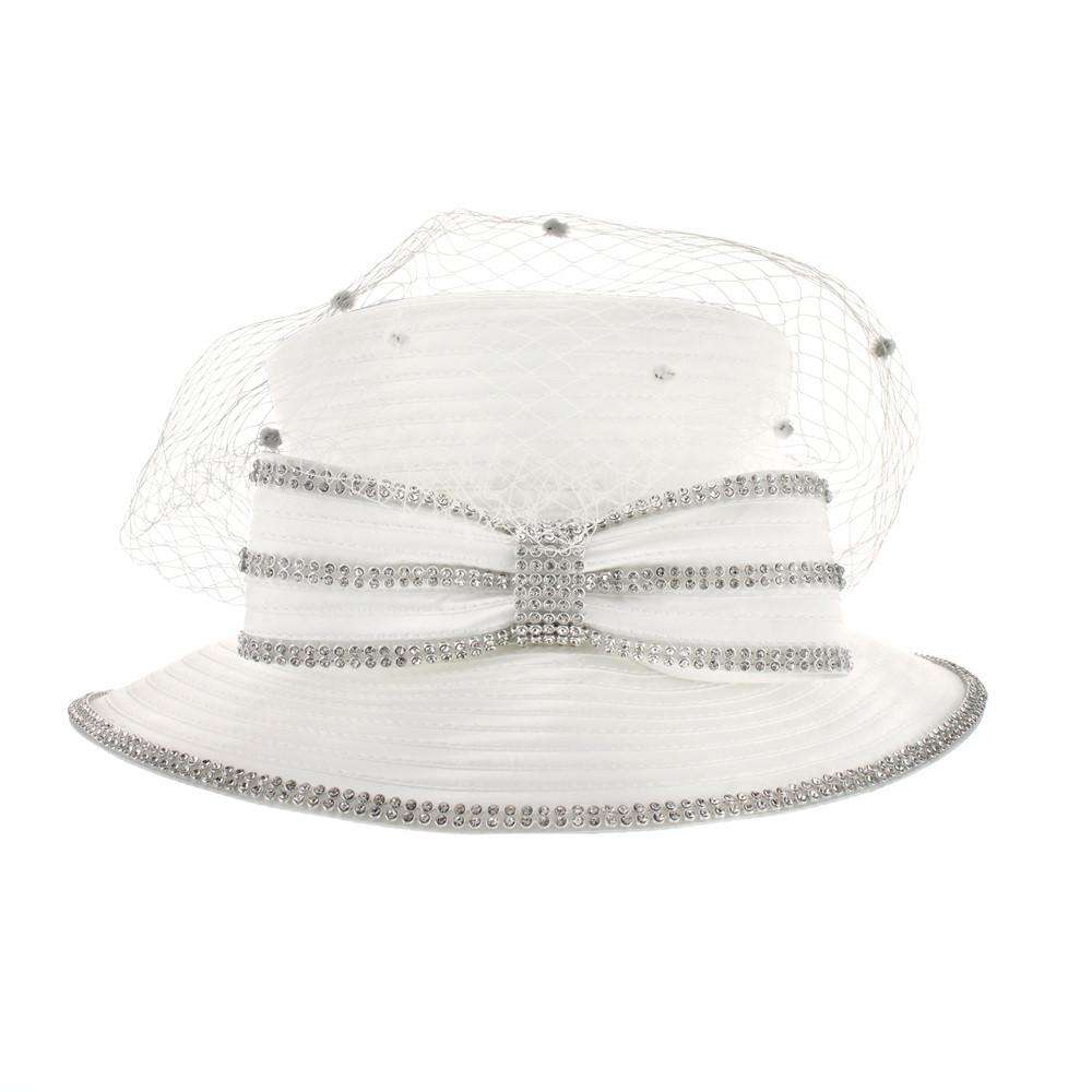 Rhinestone Bow Church Hat with Dotted Netting — SetarTrading  display picture 1