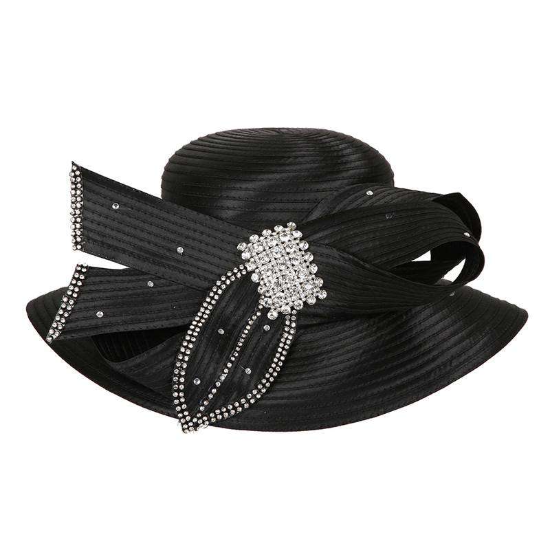 Satin Braid Dress Hat with Rhinestone Detail Dress Hat Something Special LA WWhtb2082BK Black  