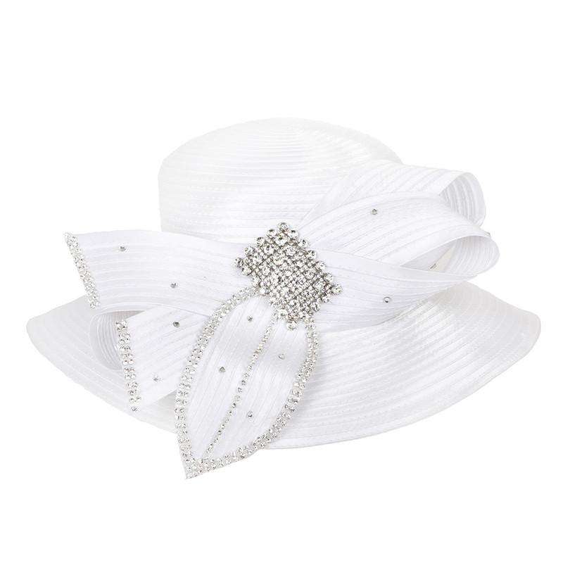 Satin Braid Dress Hat with Rhinestone Detail Dress Hat Something Special LA WWhtb2082WH White  
