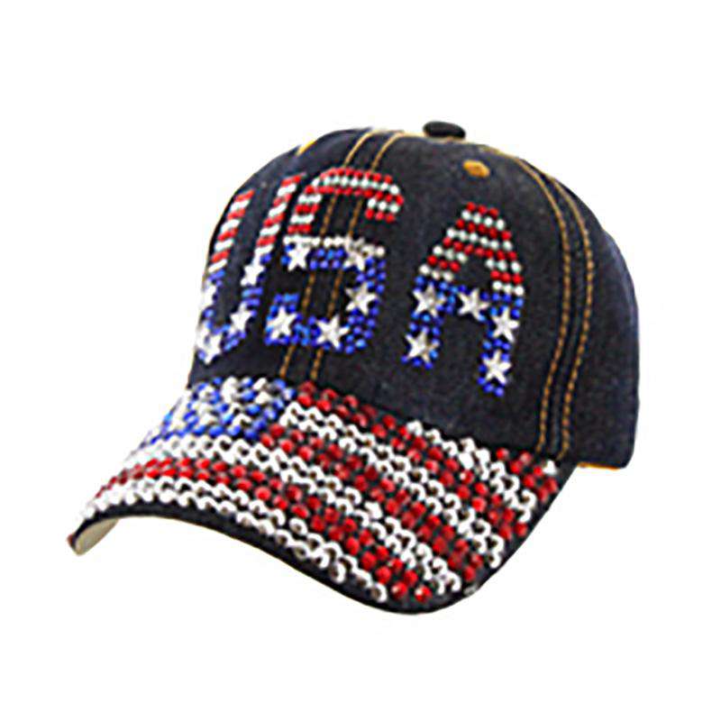 USA Flag Stone Denim Cap - Americana Collection Cap Something Special LA htc721dd Dark Denim  