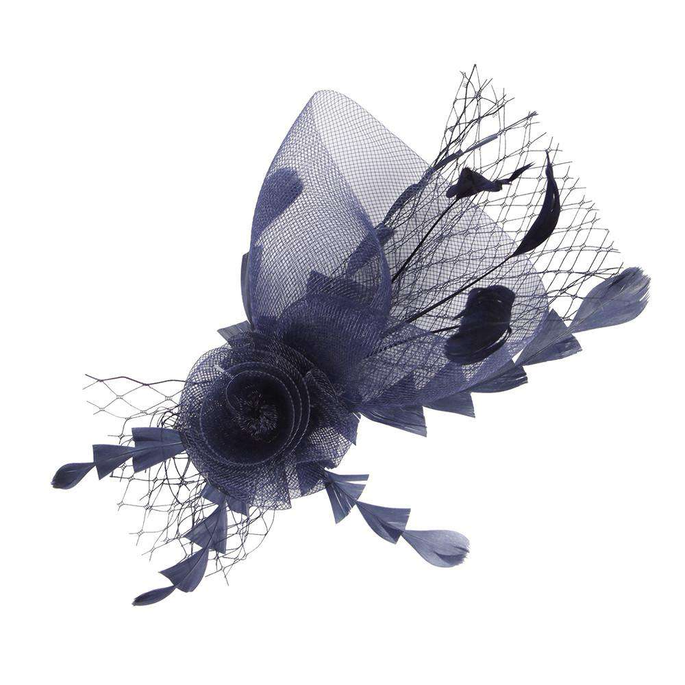 Feather and Netting Fascinator-Brooch Fascinator Something Special LA hth1289nv Navy  