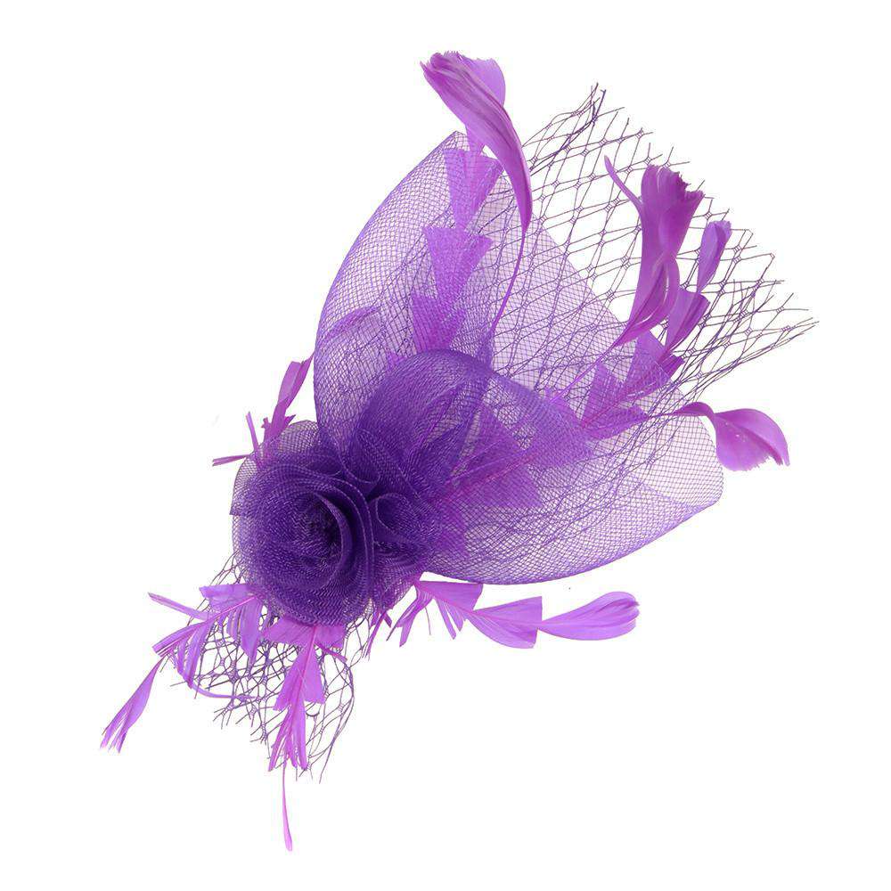 Feather and Netting Fascinator-Brooch Fascinator Something Special LA hth1289pp Purple  