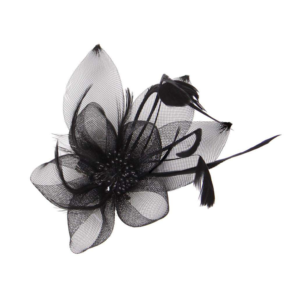 Bead Center Flower and Leaves Fascinator Brooch Pin - Something Special Fascinator Something Special LA hth1292BK Black  