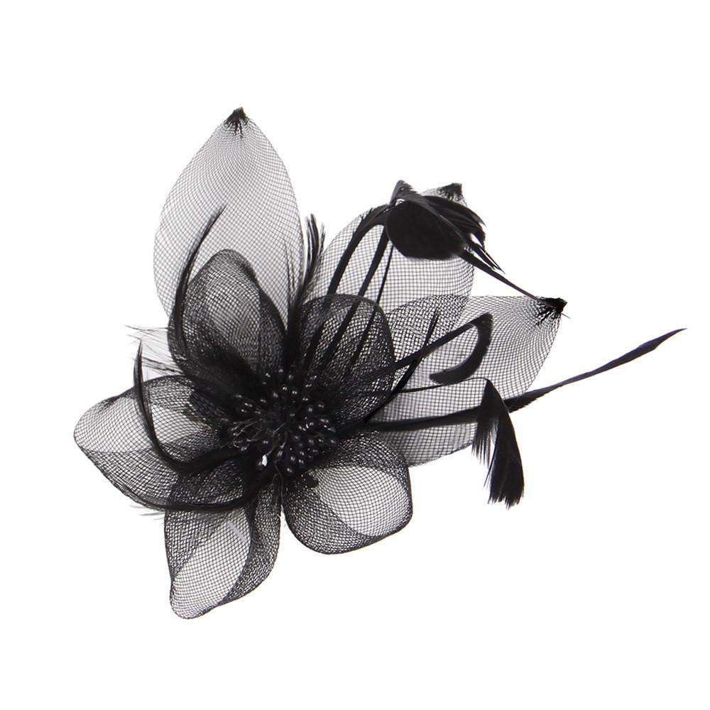 Bead Center Flower and Leaves Fascinator Brooch Pin - Something Special Fascinator Something Special LA hth1292BK Black