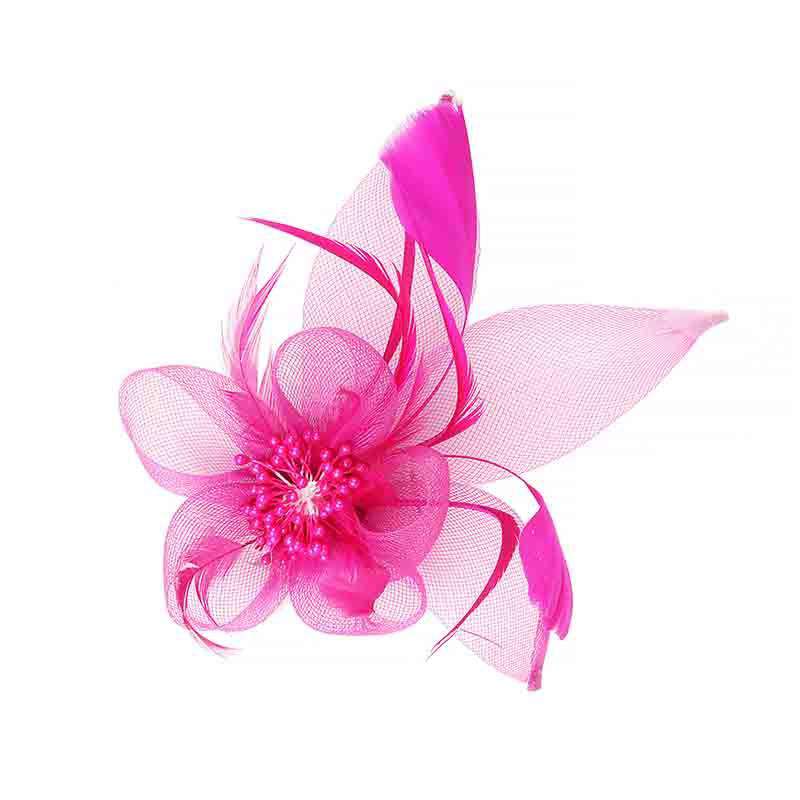 Bead Center Flower and Leaves Fascinator Brooch Pin - Something Special Fascinator Something Special LA HTH1292FC Fuchsia