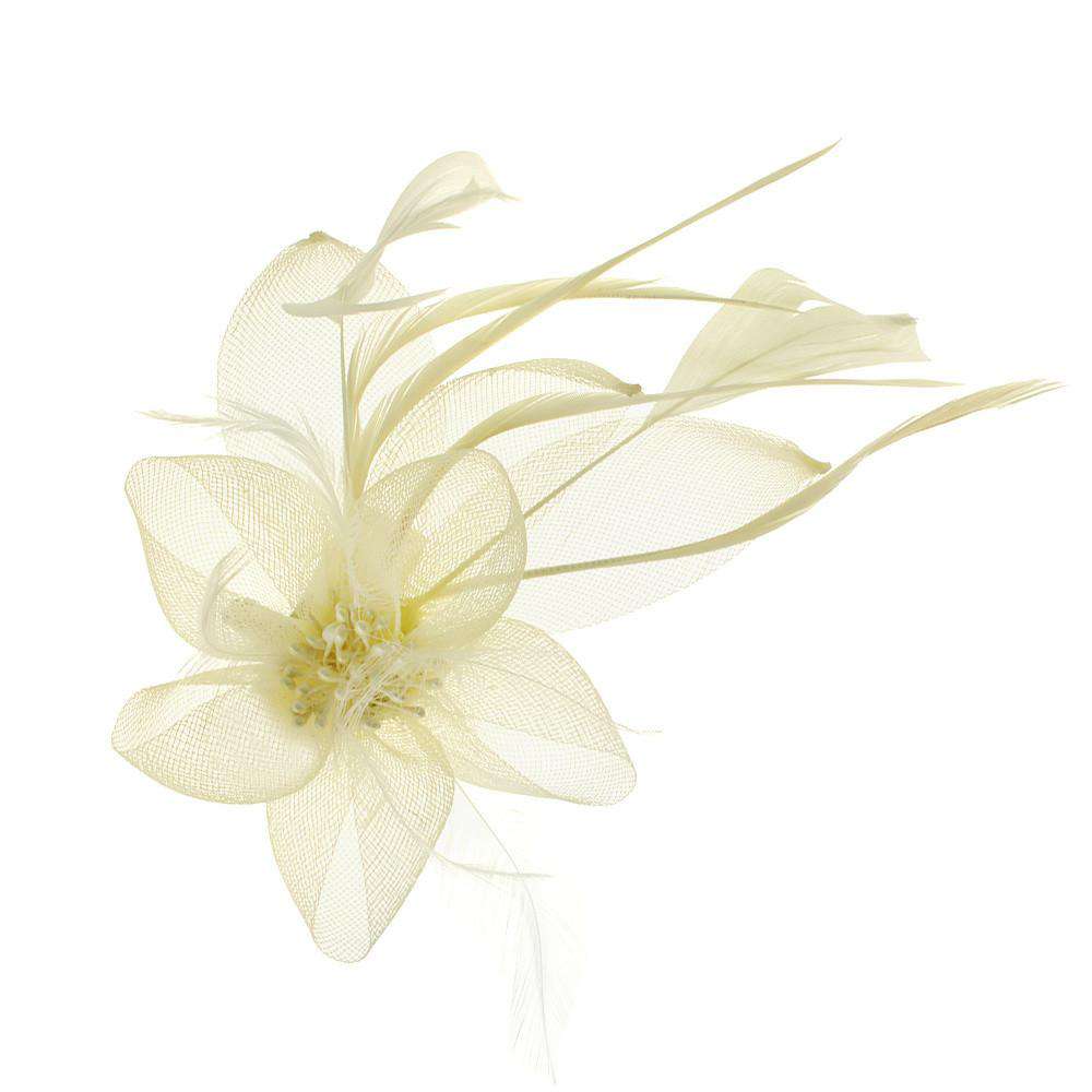 Bead Center Flower and Leaves Fascinator Brooch Pin - Something Special Fascinator Something Special LA HTH1292iv Ivory