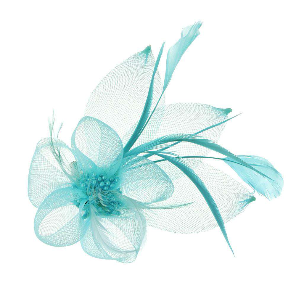Bead Center Flower and Leaves Fascinator Brooch Pin - Something Special Fascinator Something Special LA HTH1292BL Blue
