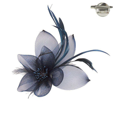 Bead Center Flower and Leaves Fascinator Brooch Pin - Something Special Fascinator Something Special LA hth1292NV Navy