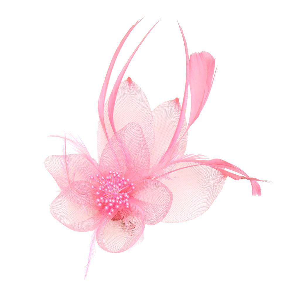 Bead Center Flower and Leaves Fascinator Brooch Pin - Something Special Fascinator Something Special LA HTH1292PK Pink  