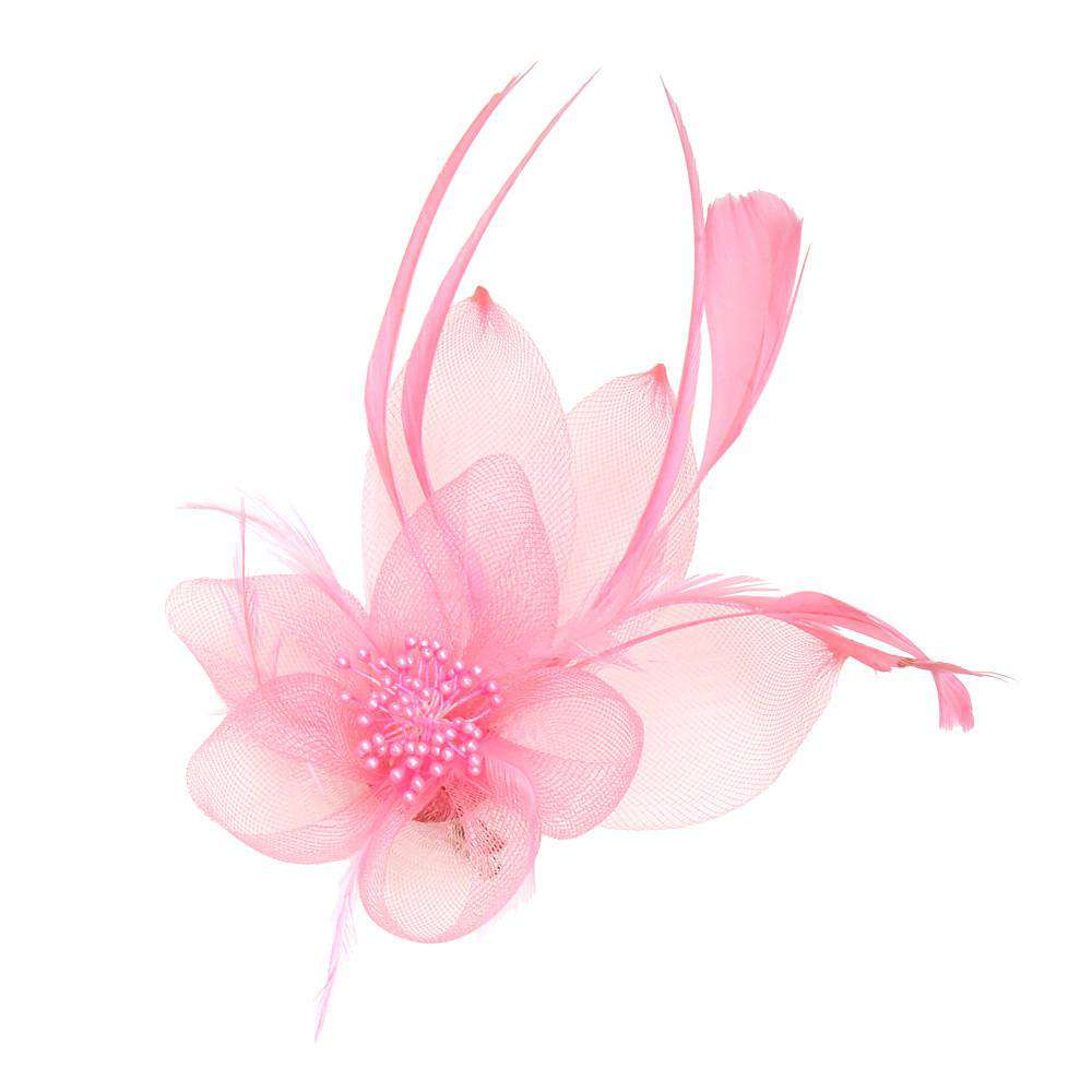 Bead Center Flower and Leaves Fascinator Brooch Pin - Something Special Fascinator Something Special LA HTH1292PK Pink