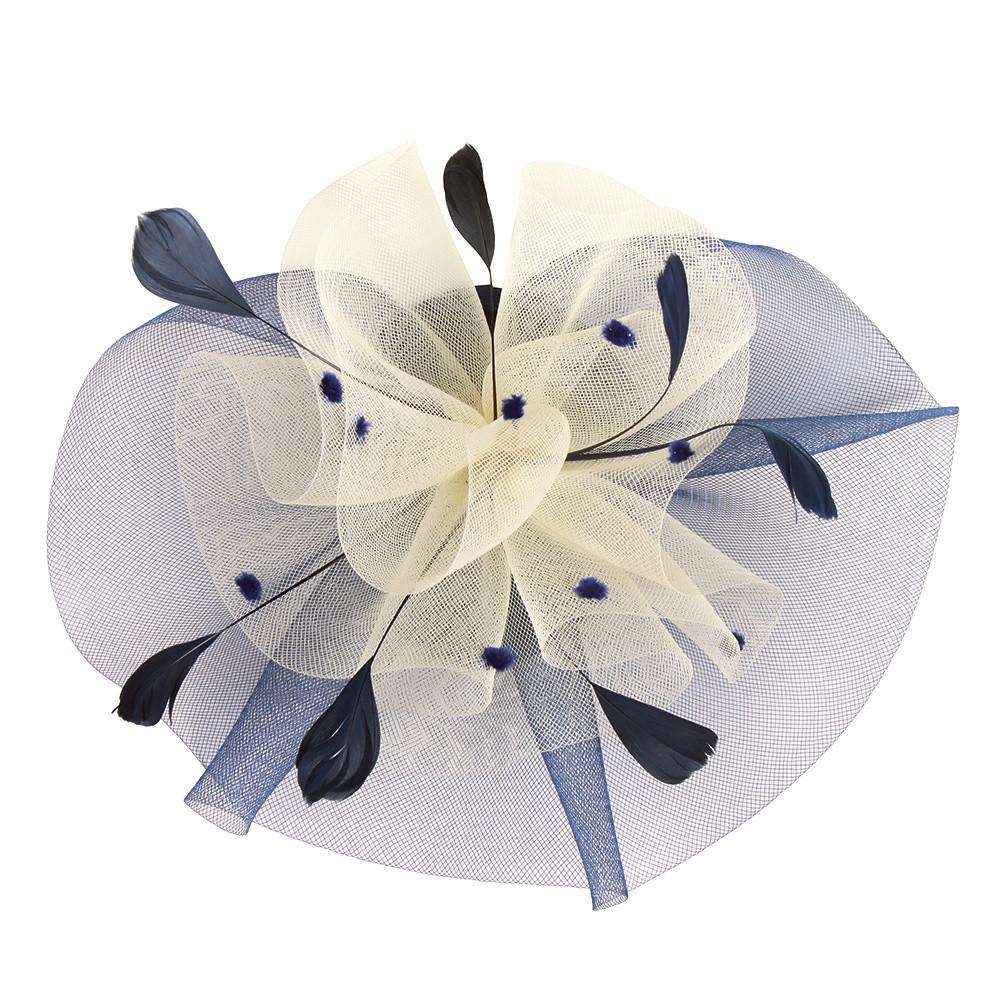 Dotted Ruffle Mesh Fascinator Fascinator Something Special LA hth1294NV Navy-Ivory  