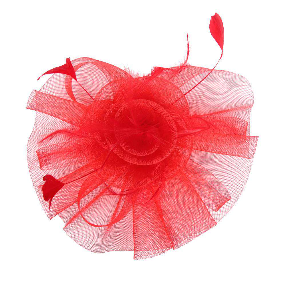 Ruffle Mesh Flower Fascinator Fascinator Something Special LA HTH1295RD Red  