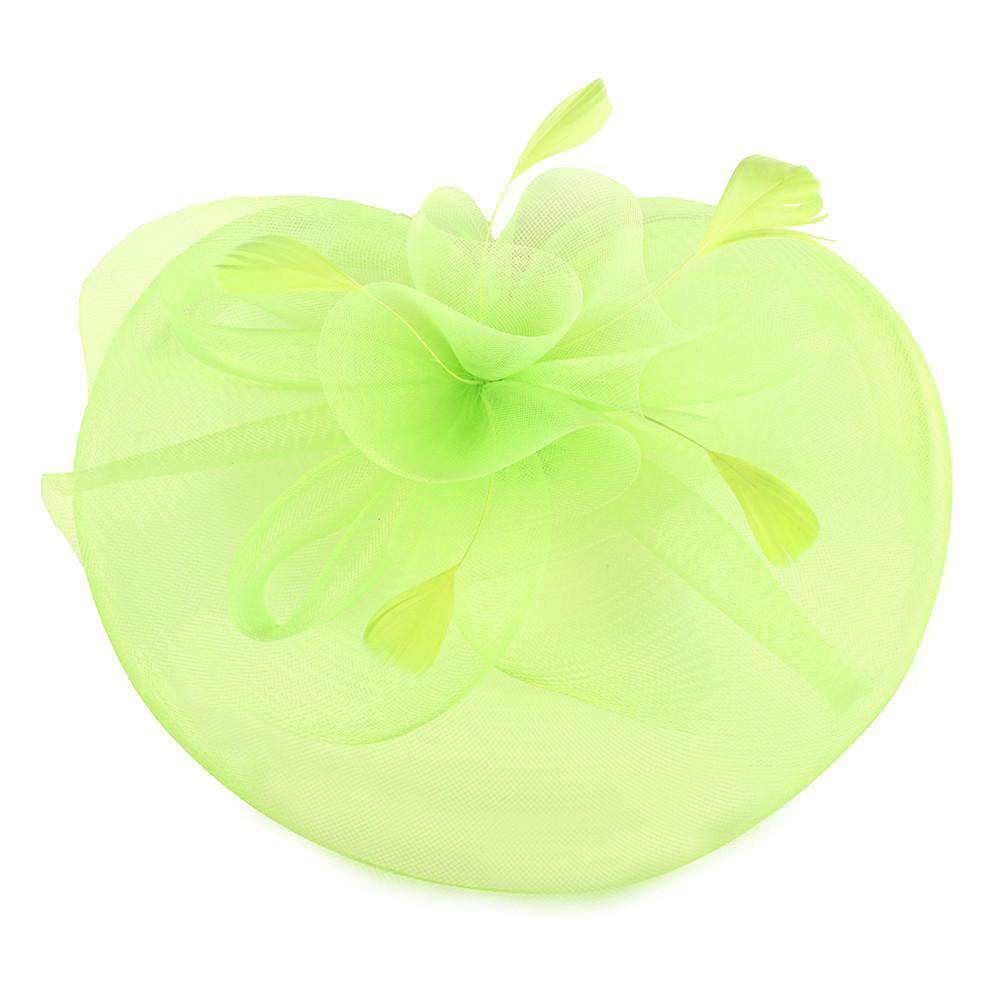 Ruffle Mesh with Feather Fascinator - 9 Beautiful Colors Fascinator Something Special LA hth1299LM Lime  