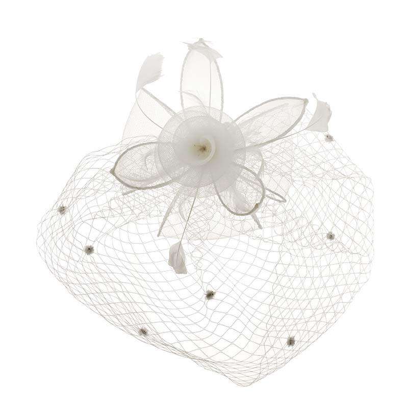 Mesh Flower and Dotted Veil Fascinator Fascinator Something Special LA HTH1303WH White  