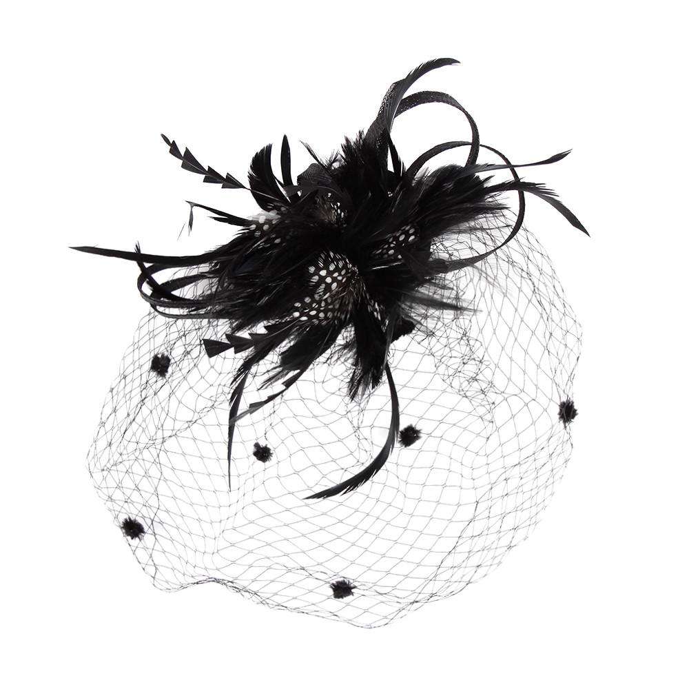 Feather Flower with Veil Fascinator Fascinator Something Special LA Fhth1309BK Black  