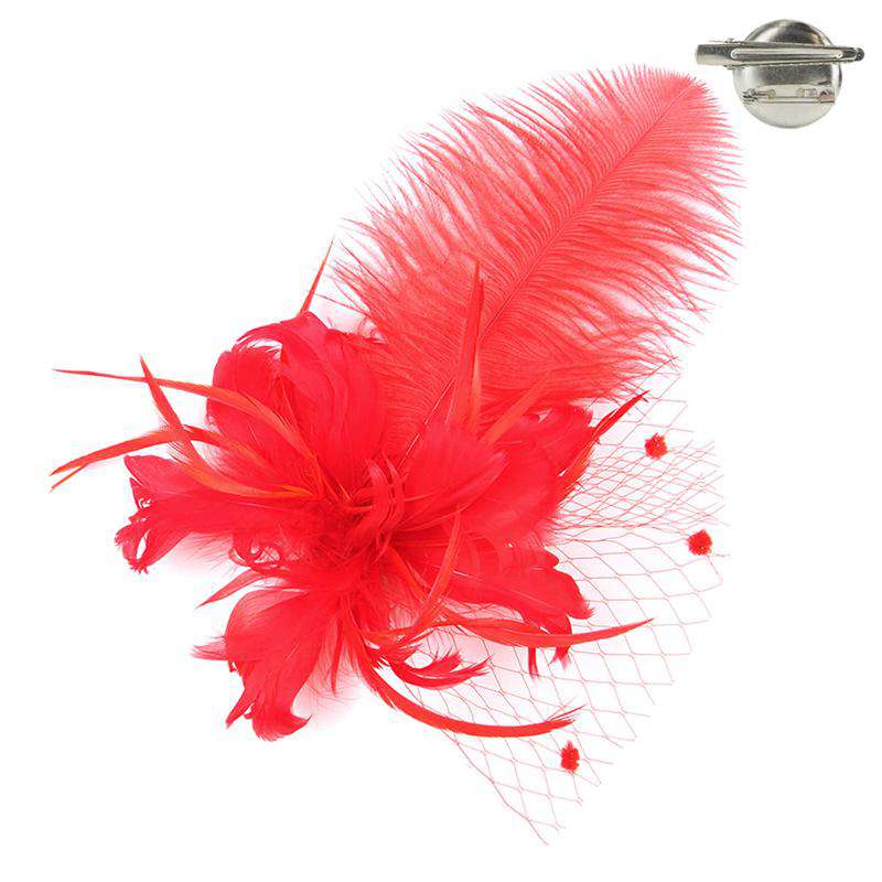 Long Feather Fascinator - Brooch Clip Fascinator Something Special LA hth1313rd Red  