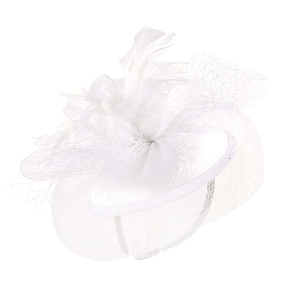 Satin Fascinator with Feather and Netting Fascinator Something Special LA hth1315wh White  