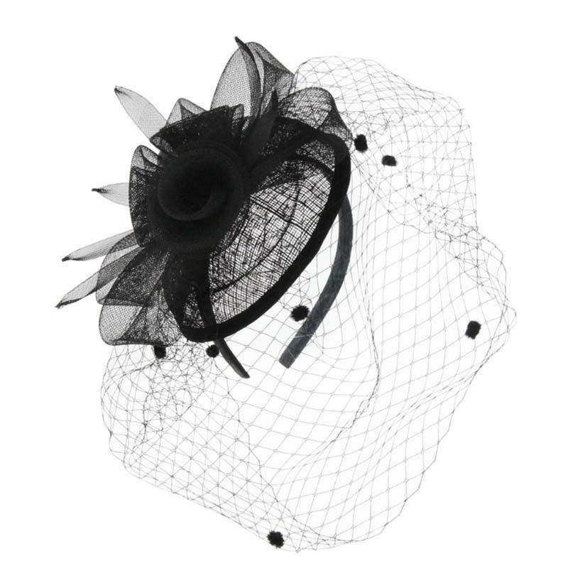 Sinamay Fascinator with Dotted Netting Veil Fascinator Something Special LA hth2093BK Black  