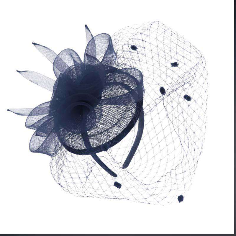 Sinamay Fascinator with Dotted Netting Veil Fascinator Something Special LA hth2093NV Navy  