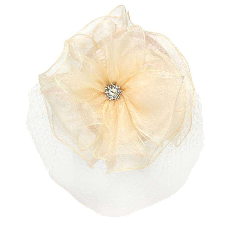 Rhinestone Gem Center Fascinator with Netting Veil Fascinator Something Special LA hth2108bk Peach  