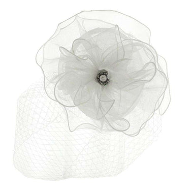 Rhinestone Gem Center Fascinator with Netting Veil, Fascinator - SetarTrading Hats 