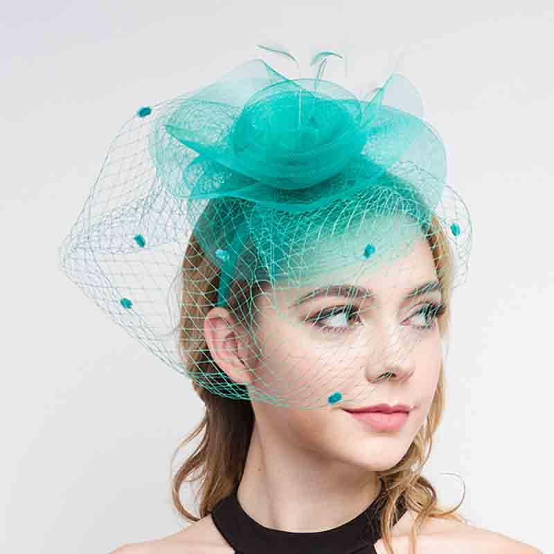 Dotted Netting Veil Spiral Flower Fascinator, Fascinator - SetarTrading Hats 