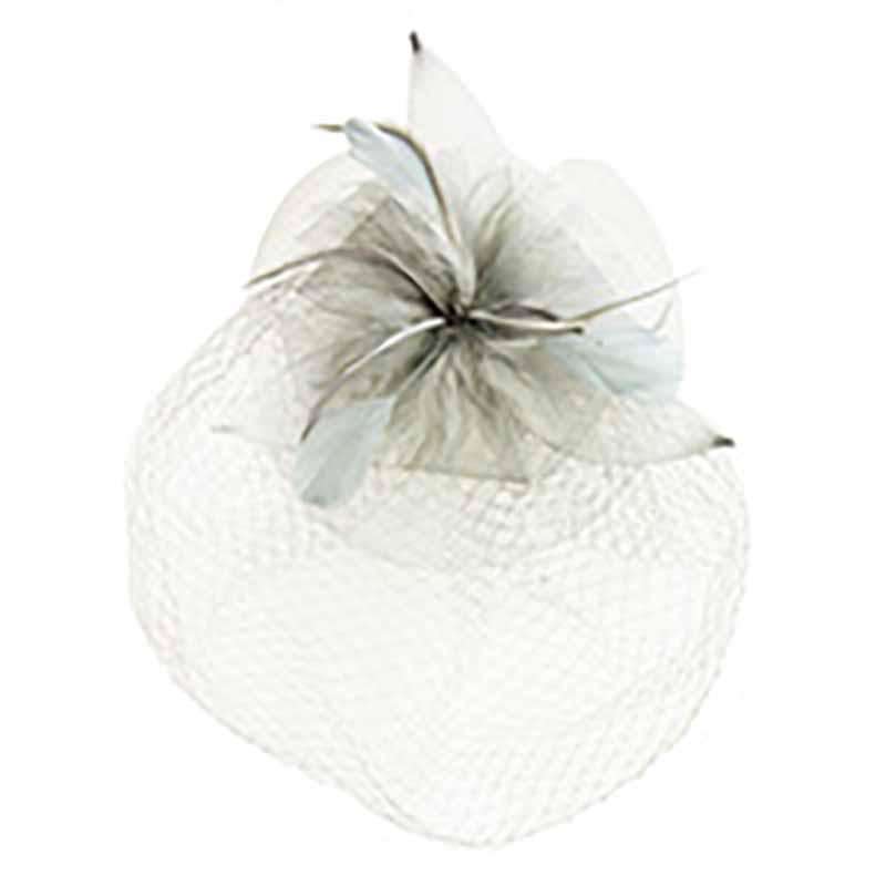 Large Feather Flower Fascinator with Netting Veil Fascinator Something Special LA HTH2120GY Grey  