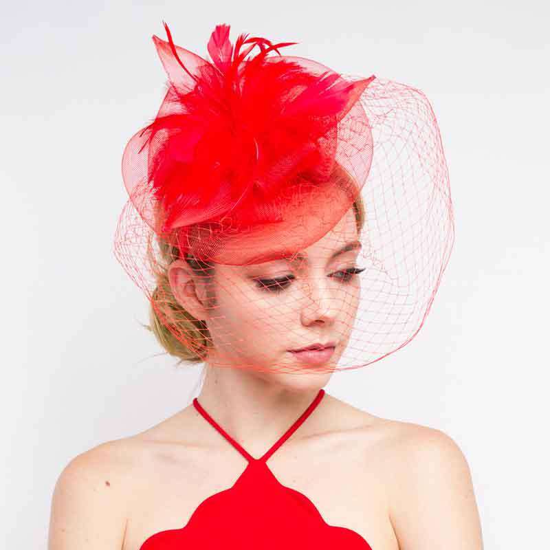 Large Feather Flower Fascinator with Netting Veil Fascinator Something Special LA    